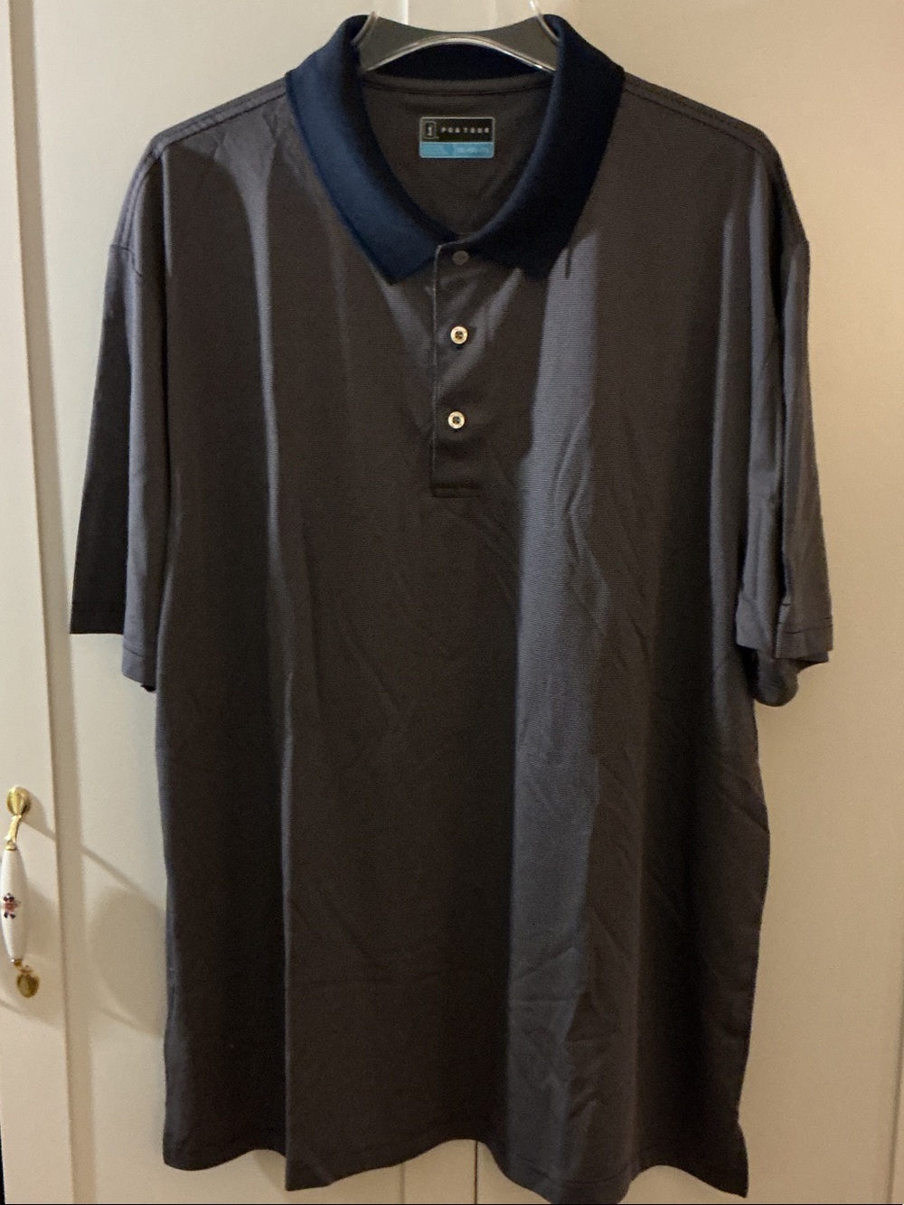 PGA Tour Charcoal Polo with Navy Collar